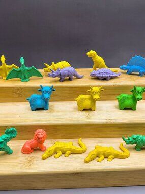Vintage 70s Diener Itty Bittys Rubber Eraser Figure Lot - Dinosaur Jungle Animal